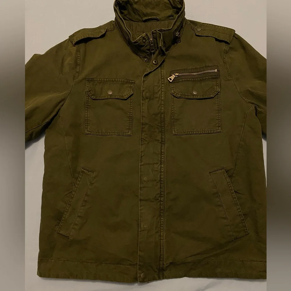 G.H. Bass & Co. Men’s Military Field Jacket Green Olive Large Full Zip Pockets - Picture 7 of 16